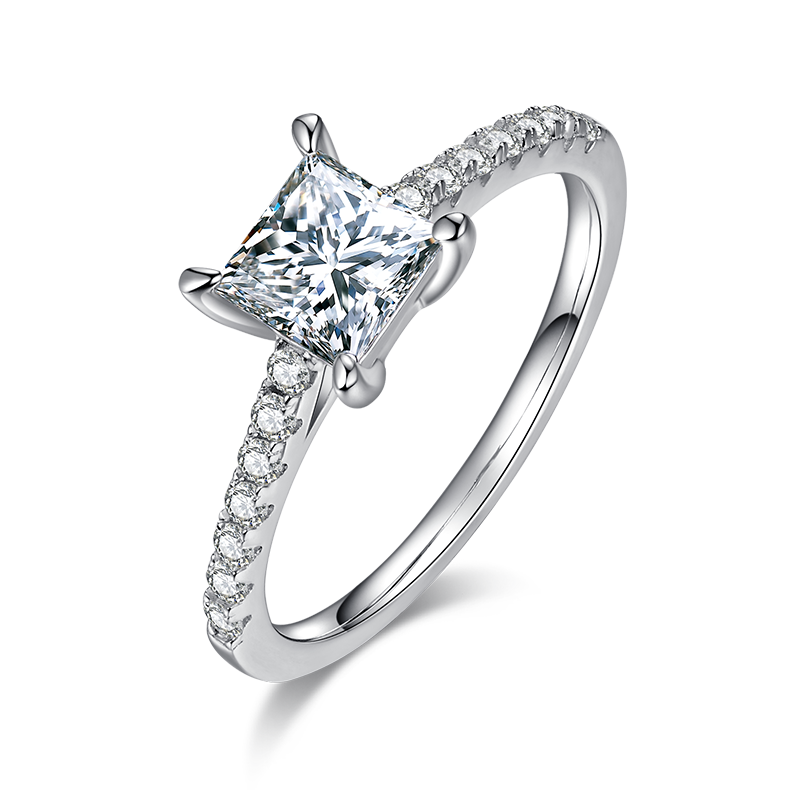 Luxury Square Cut 1ct Moissanite Engagement Promise Ring for Women