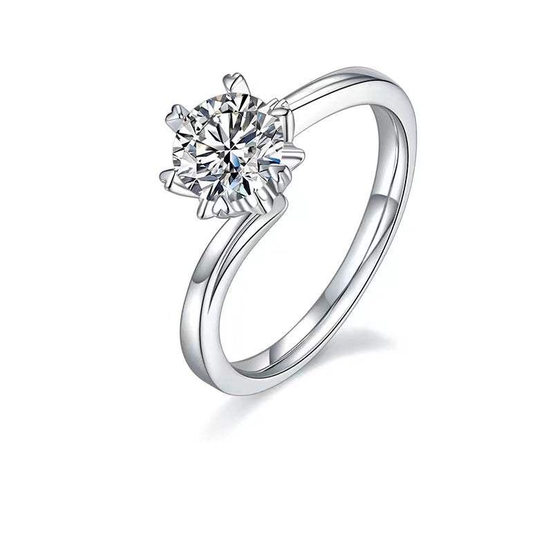 Round Cut Classic 1ct moissanite Engagement Promise Ring for Women